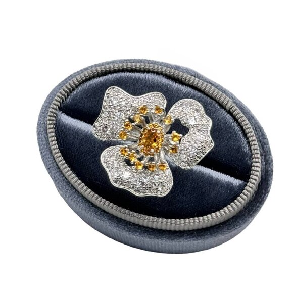 NWT Flower Cocktail Ring S925 Sterling Silver CZ Open Adjustable Feminine Chic - Picture 4 of 13